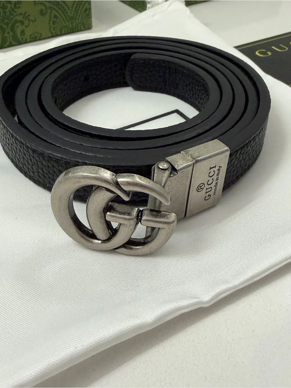 Gucci Black Leather Interlocking G Belt with Silver Hardware